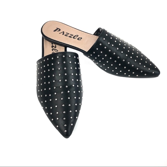 PAZZLE Shoes - PAZZLE, Black, Silver Studded Mules, NWOT